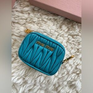 Miu Miu Teal Matelassé Leather Mini Pouch nwt